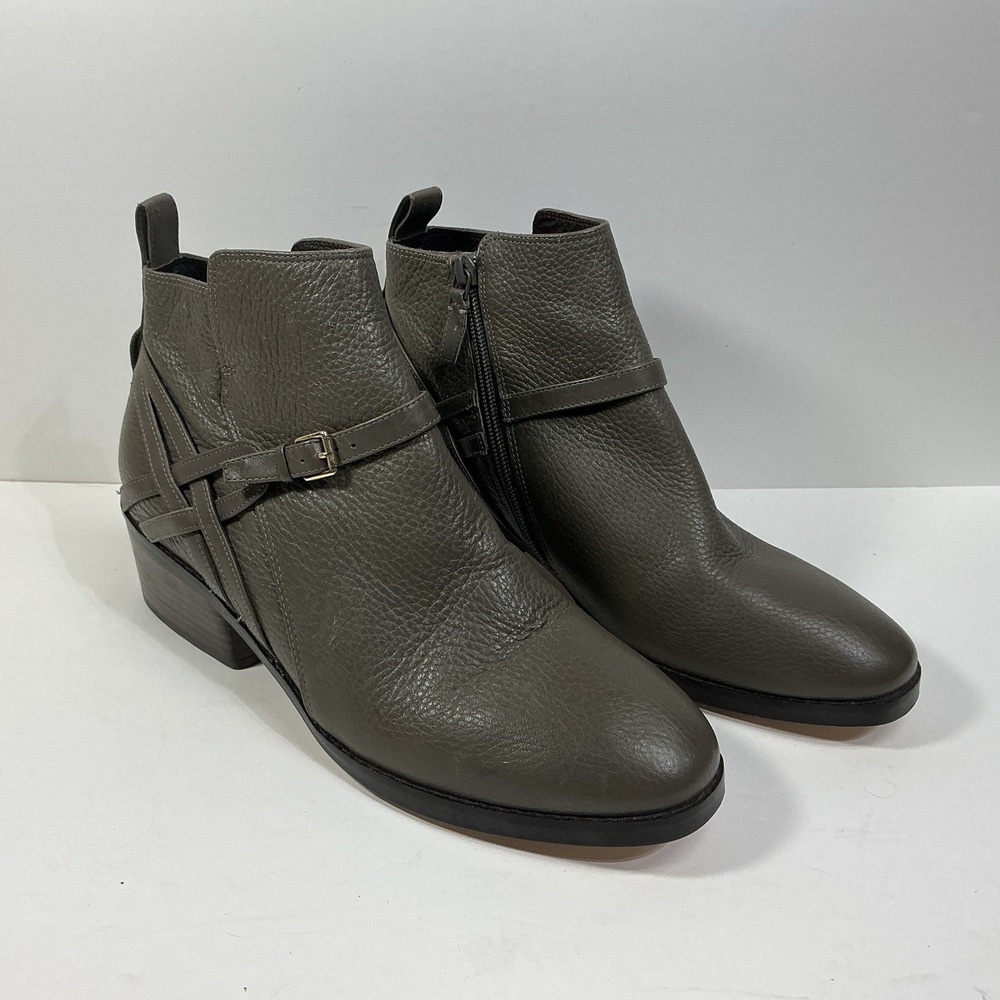 Cole Haan Grand OS Pebble Leather Ankle Boots Womens Sz 10.5 B Gray Zipup Buckle